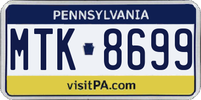 PA license plate MTK8699