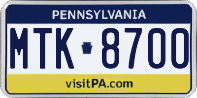 PA license plate MTK8700
