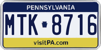 PA license plate MTK8716