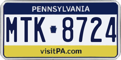 PA license plate MTK8724