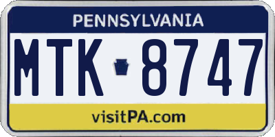 PA license plate MTK8747