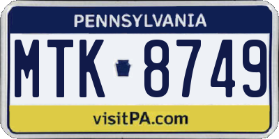 PA license plate MTK8749