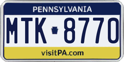 PA license plate MTK8770