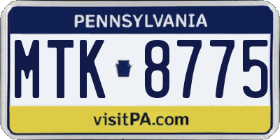 PA license plate MTK8775