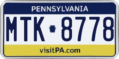 PA license plate MTK8778