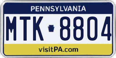 PA license plate MTK8804
