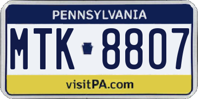 PA license plate MTK8807