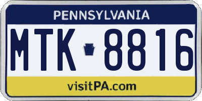 PA license plate MTK8816