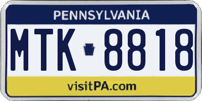 PA license plate MTK8818