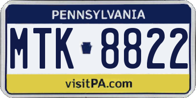 PA license plate MTK8822