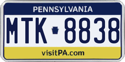 PA license plate MTK8838