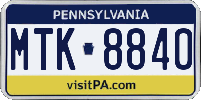 PA license plate MTK8840