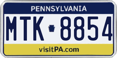 PA license plate MTK8854