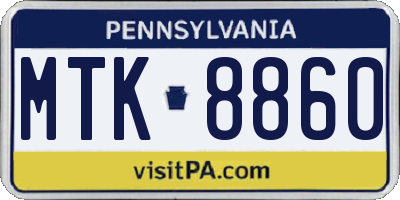 PA license plate MTK8860