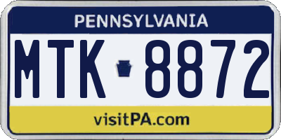 PA license plate MTK8872