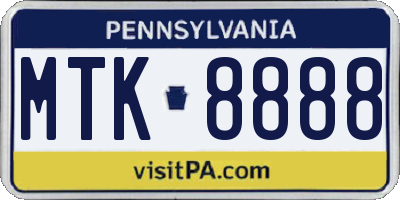 PA license plate MTK8888
