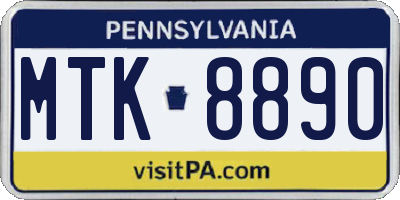 PA license plate MTK8890
