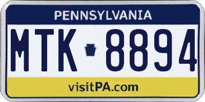 PA license plate MTK8894