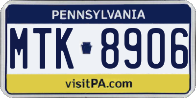 PA license plate MTK8906