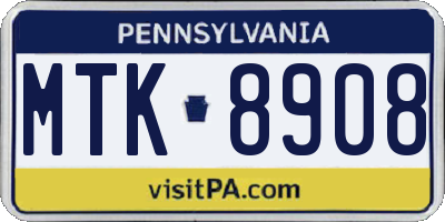 PA license plate MTK8908