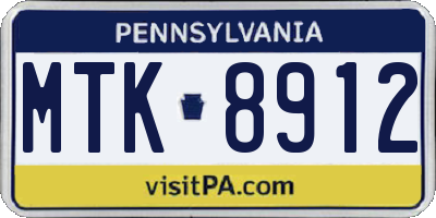 PA license plate MTK8912