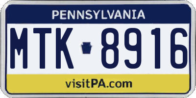 PA license plate MTK8916