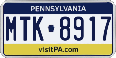 PA license plate MTK8917