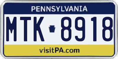 PA license plate MTK8918