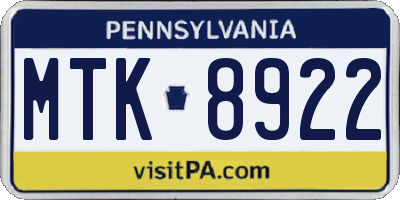 PA license plate MTK8922