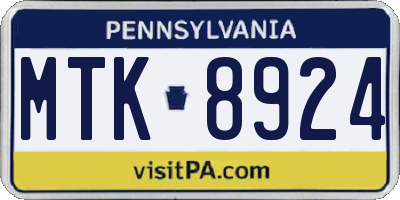 PA license plate MTK8924
