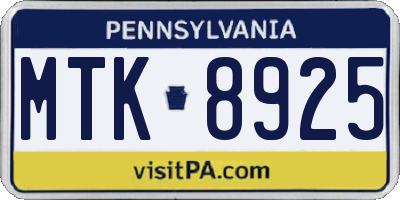 PA license plate MTK8925
