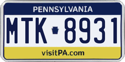 PA license plate MTK8931