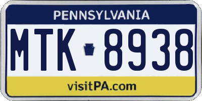PA license plate MTK8938