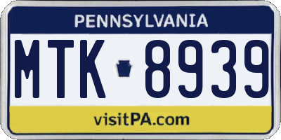 PA license plate MTK8939