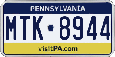 PA license plate MTK8944