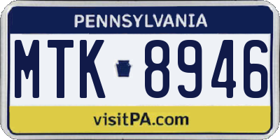 PA license plate MTK8946