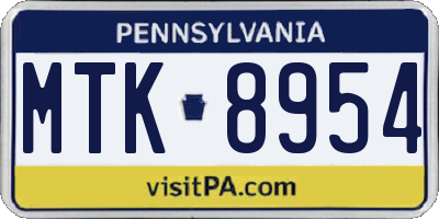 PA license plate MTK8954