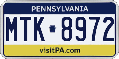 PA license plate MTK8972