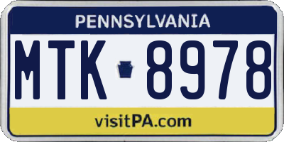 PA license plate MTK8978