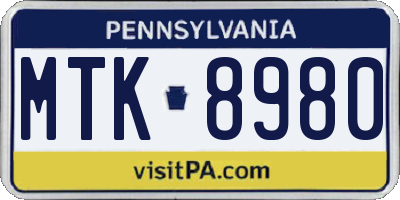 PA license plate MTK8980