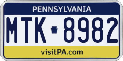 PA license plate MTK8982