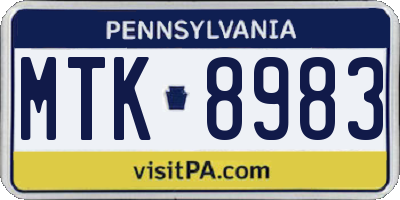 PA license plate MTK8983