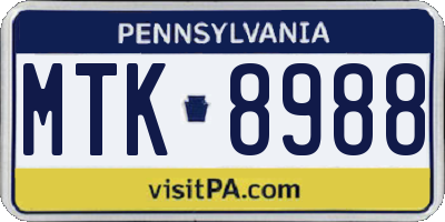 PA license plate MTK8988