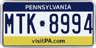 PA license plate MTK8994