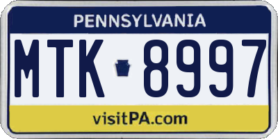 PA license plate MTK8997
