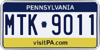 PA license plate MTK9011