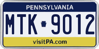 PA license plate MTK9012