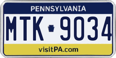 PA license plate MTK9034