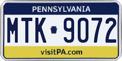 PA license plate MTK9072