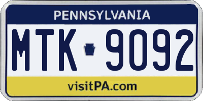 PA license plate MTK9092